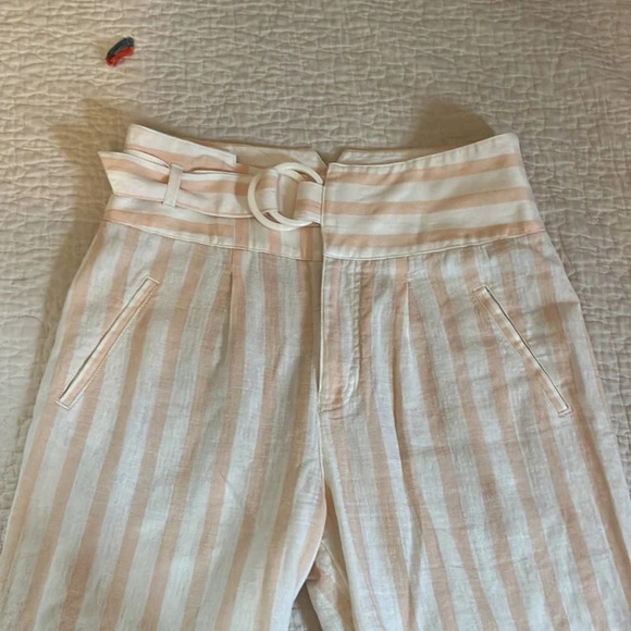 Anthropologie Oasis Pants Striped Belted Linen Pink Size 6 - Picture 3 of 6